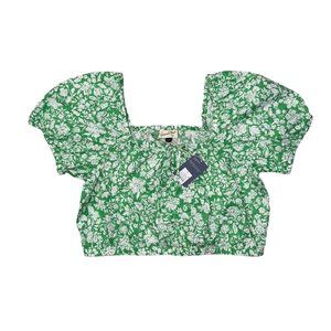 Universal Thread Balloon Sleeve Green Floral Blouse Square Neck Top Size Large